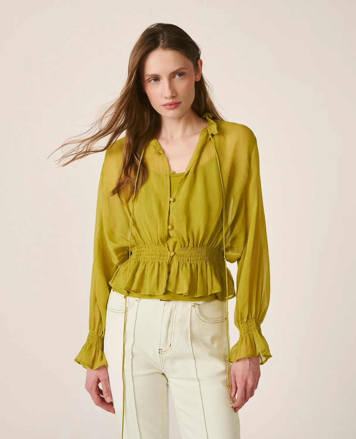 Alma en Pena V26CL0500 blouse verte manches longues