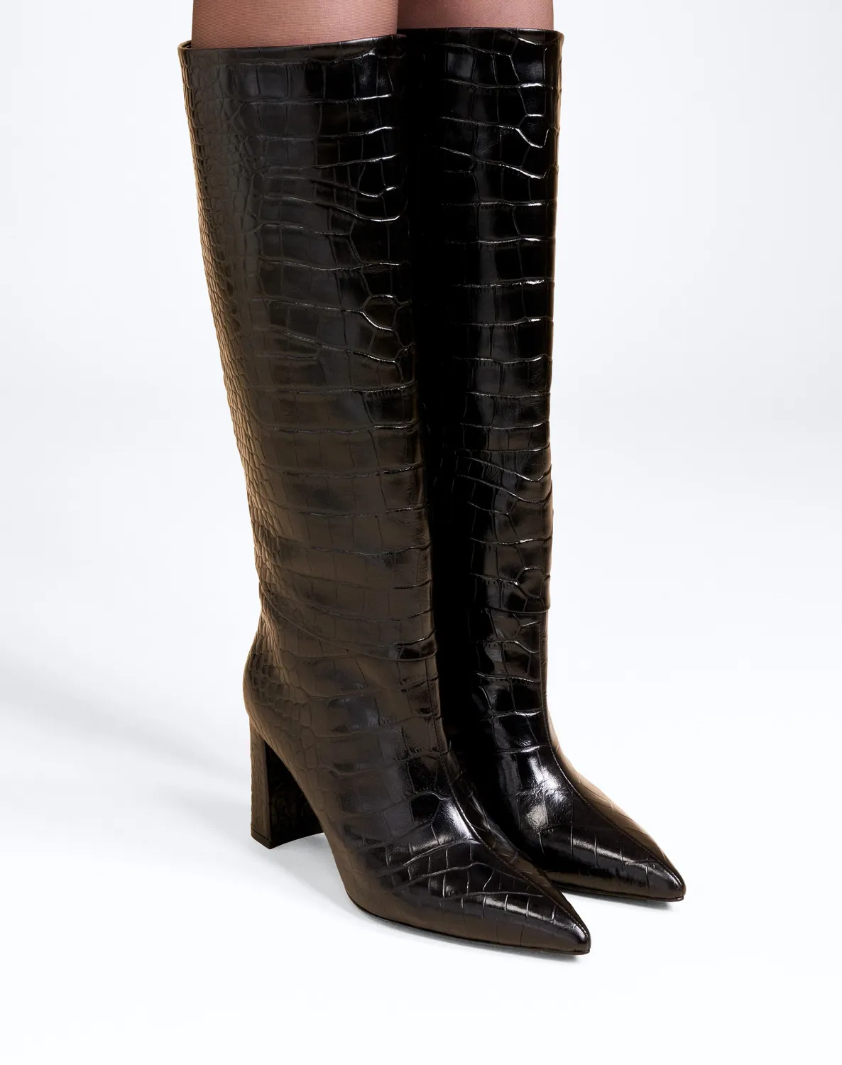 Mi/Mai Wassily Black Croc bottes noires croco talon bloc