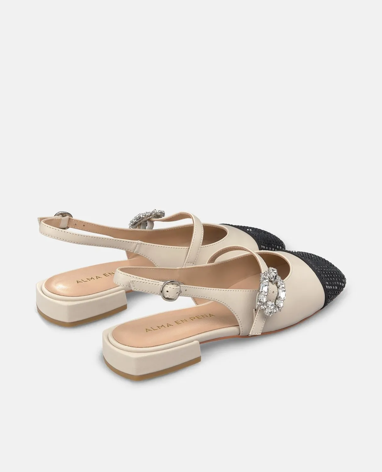 Alma en Pena V250505 ballerines cuir ivoire strass talon 2cm