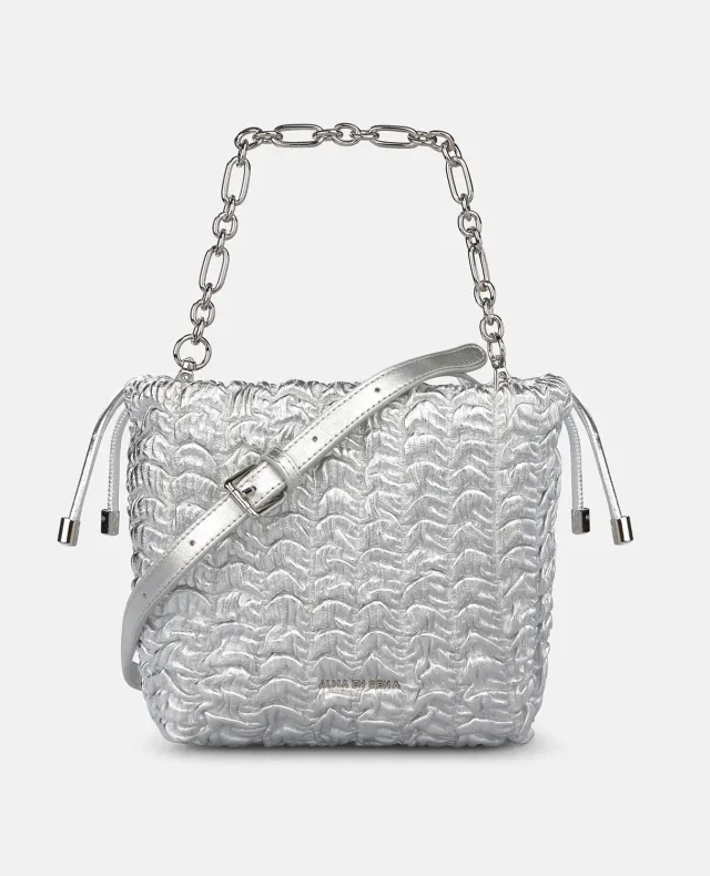 Alma en Pena V26BG042 sac seau cuir argenté croisé
