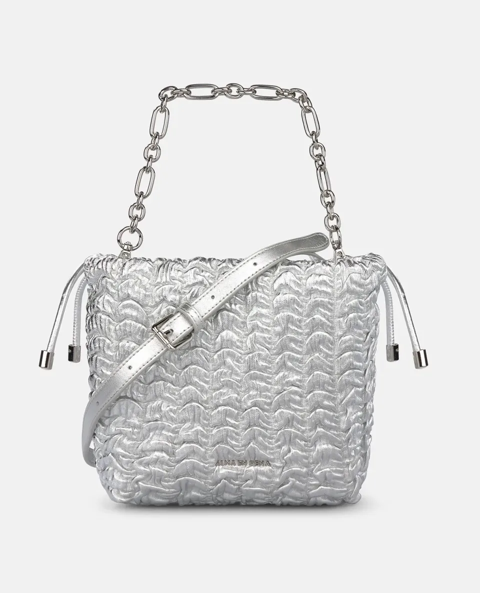 Alma en Pena V26BG042 sac seau cuir argenté croisé