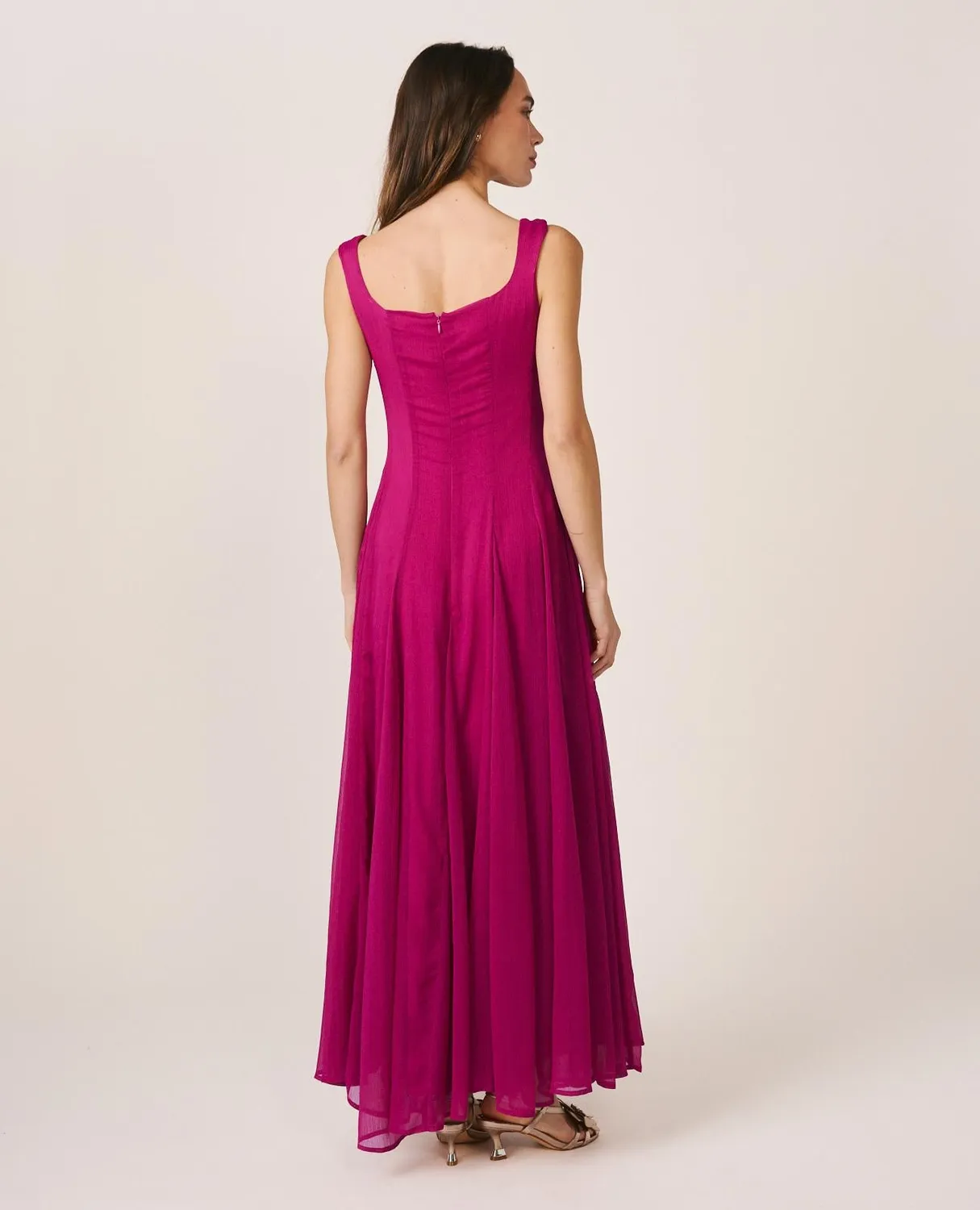Alma en Pena V26CL0211 robe midi fuchsia gasa