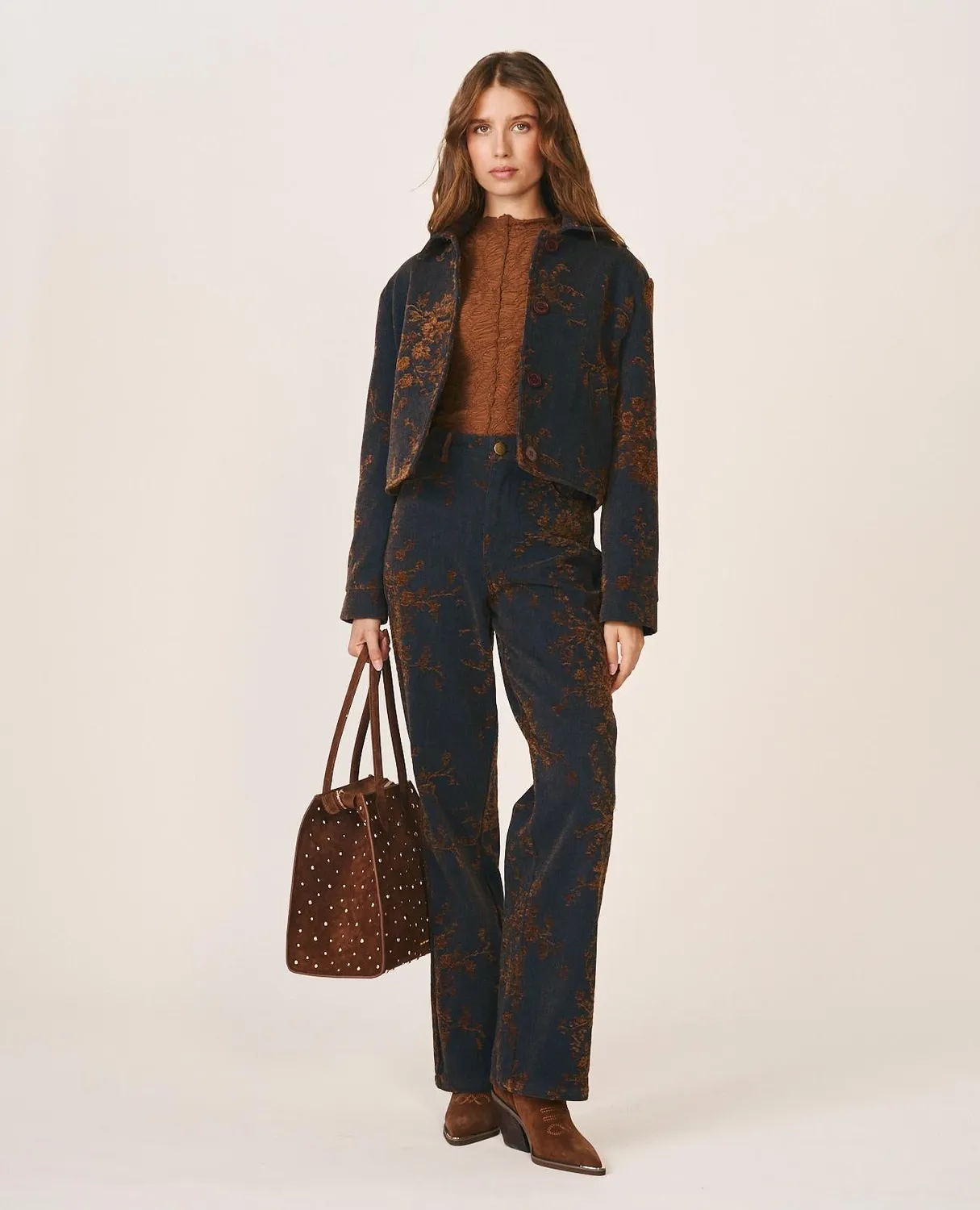 Alma en Pena I26CL1106 veste jean indigo denim floral