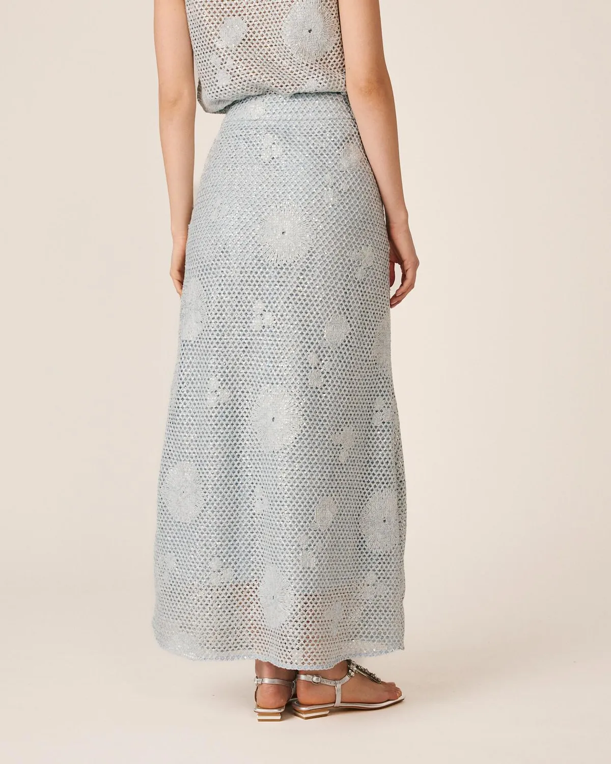 Alma en Pena V26CL1815 jupe midi bleue sequins crochet