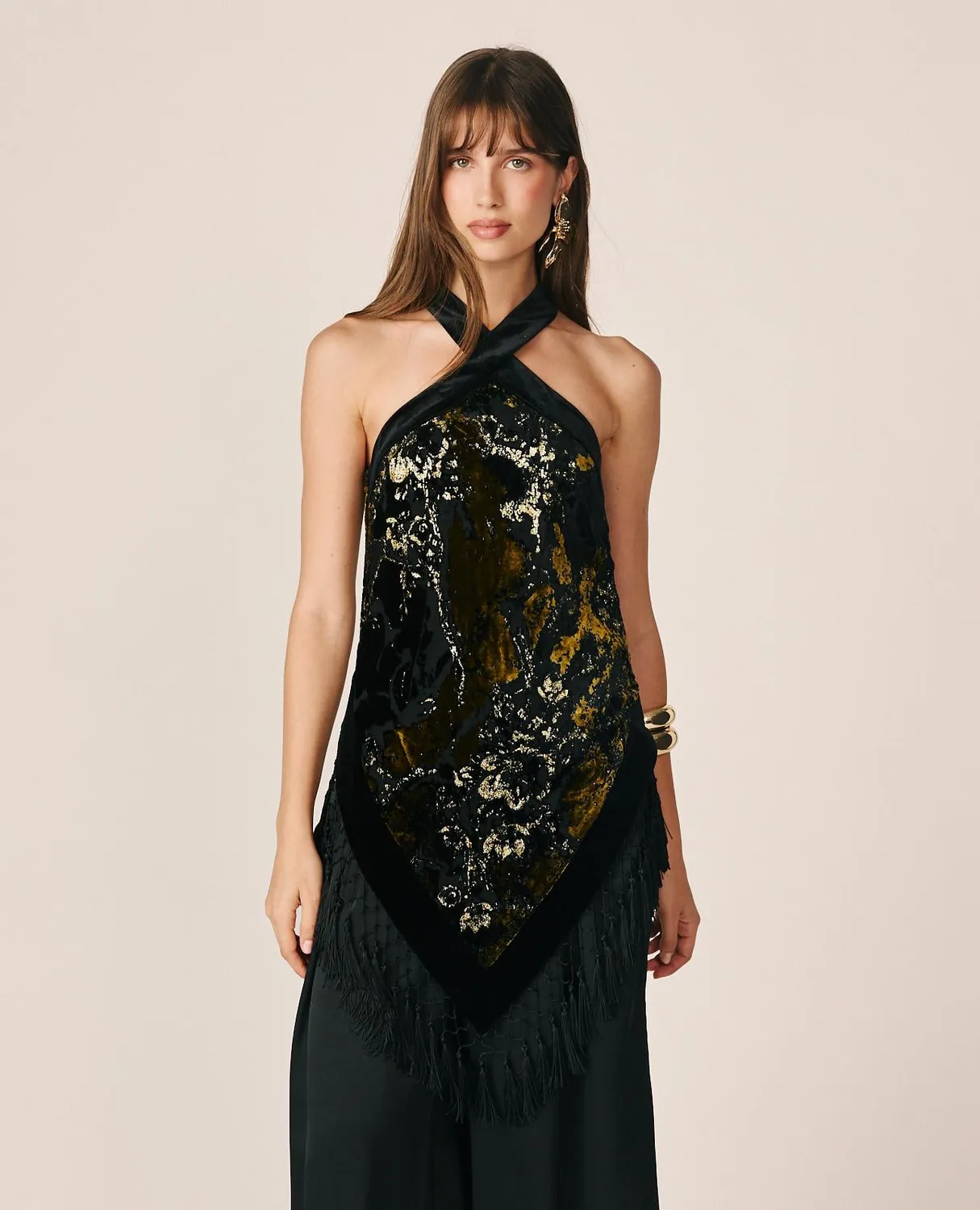 Alma en Pena I26CL0633 top halter noir imprimé