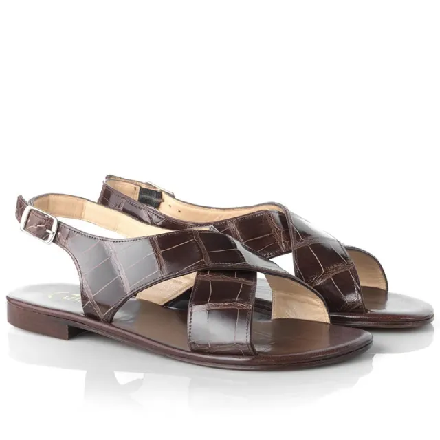 Bégum Paris Mykonos sandales cuir alligator chocolat