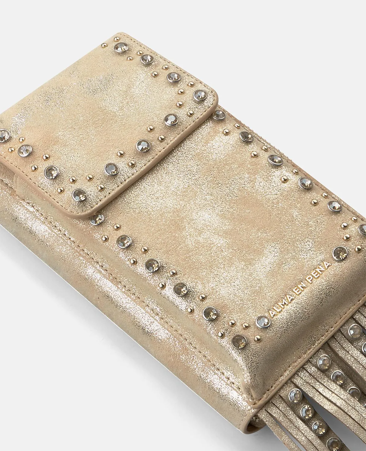 Alma en Pena Natalia sac cartera cuir beige clouté franges