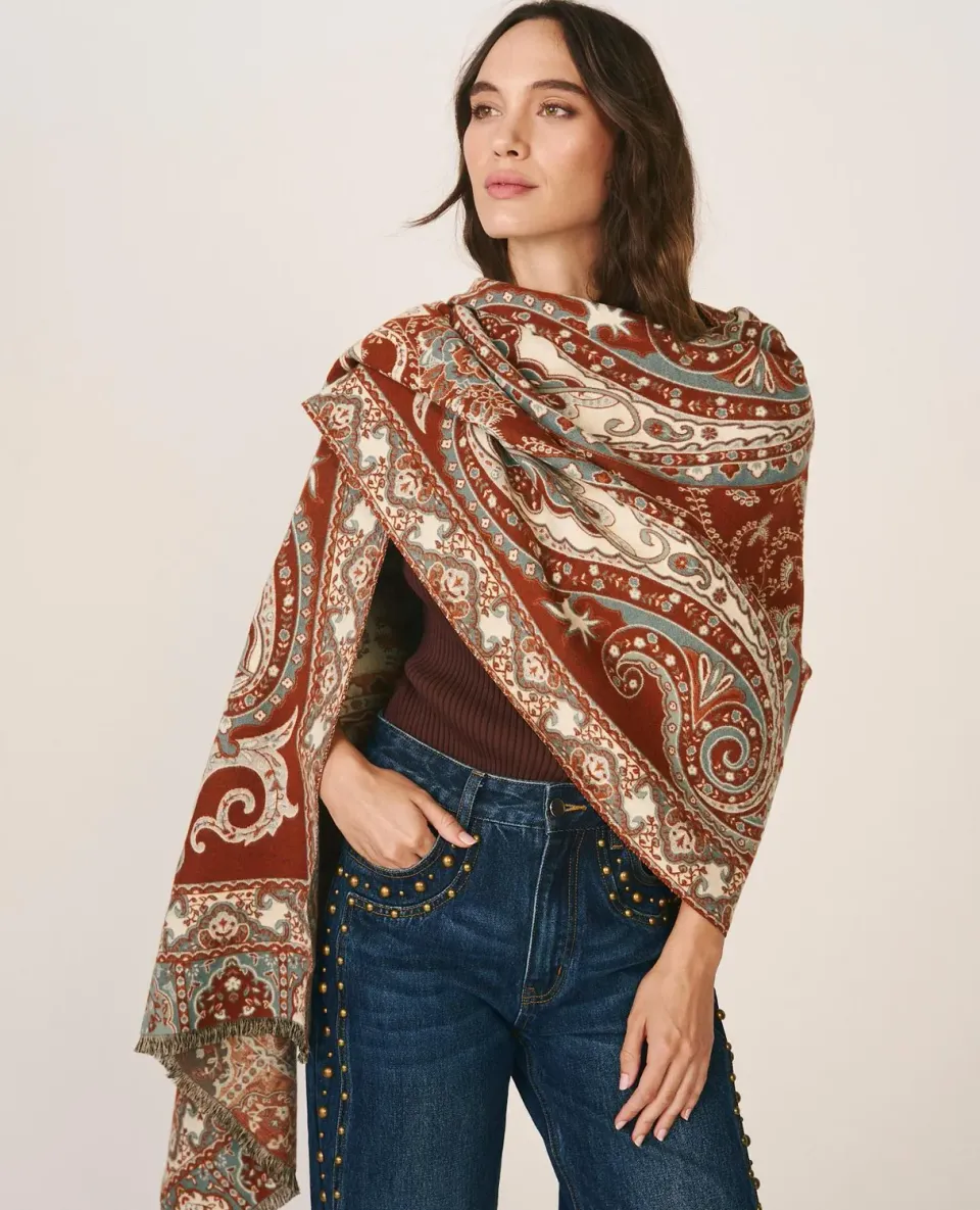 Alma en Pena I26AC014 écharpe paisley marron