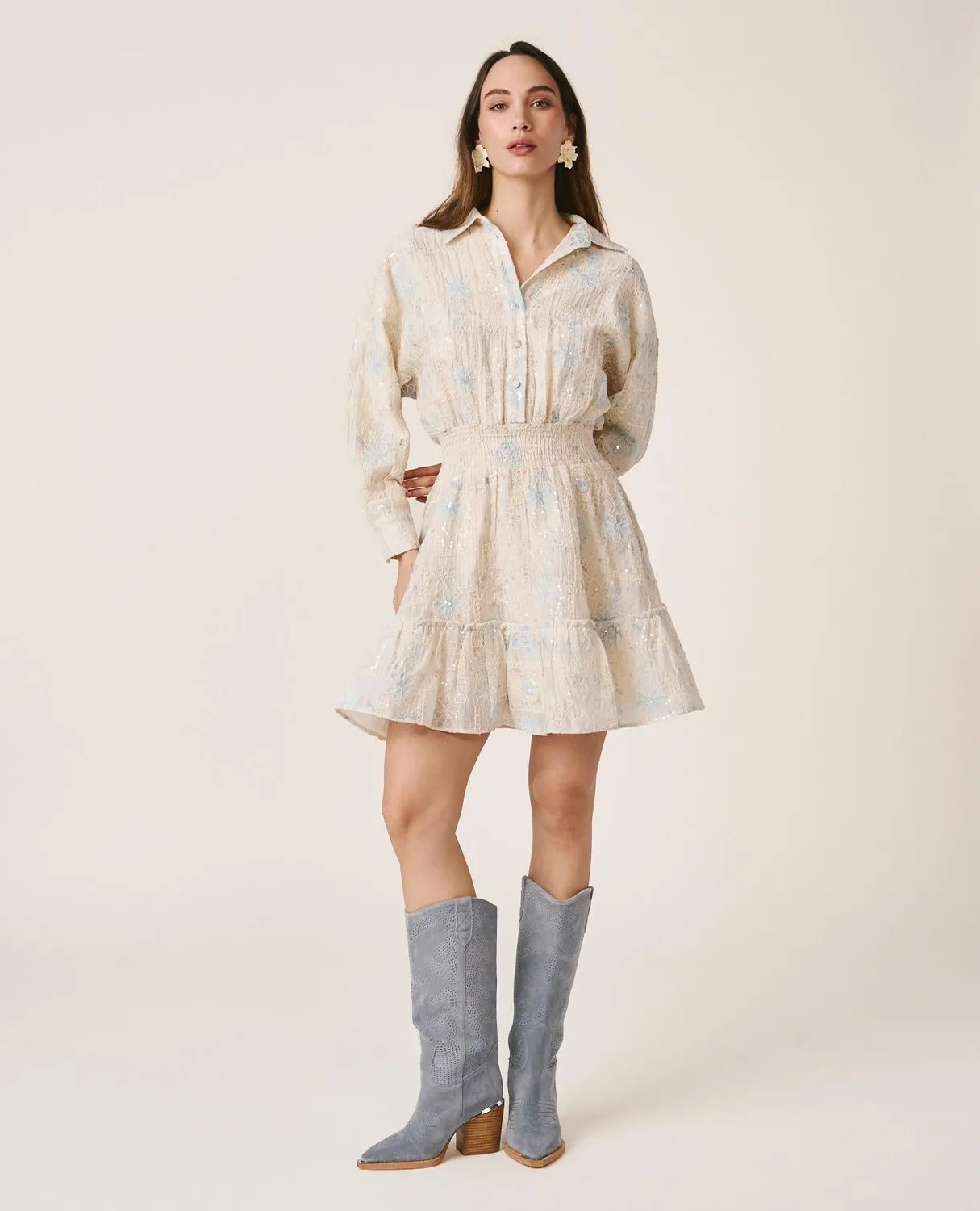 Alma en Pena V26CL0110 robe mini beige sequins coton