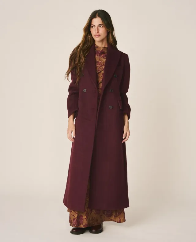 Alma en Pena I26CL1503 manteau long bordeaux laine croisé