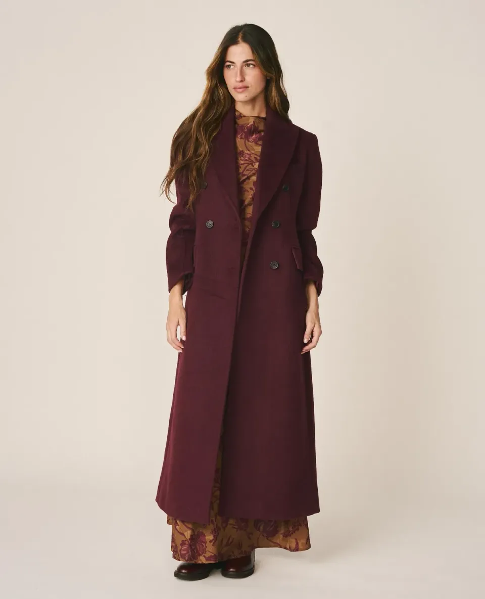 Alma en Pena I26CL1503 manteau long bordeaux laine croisé