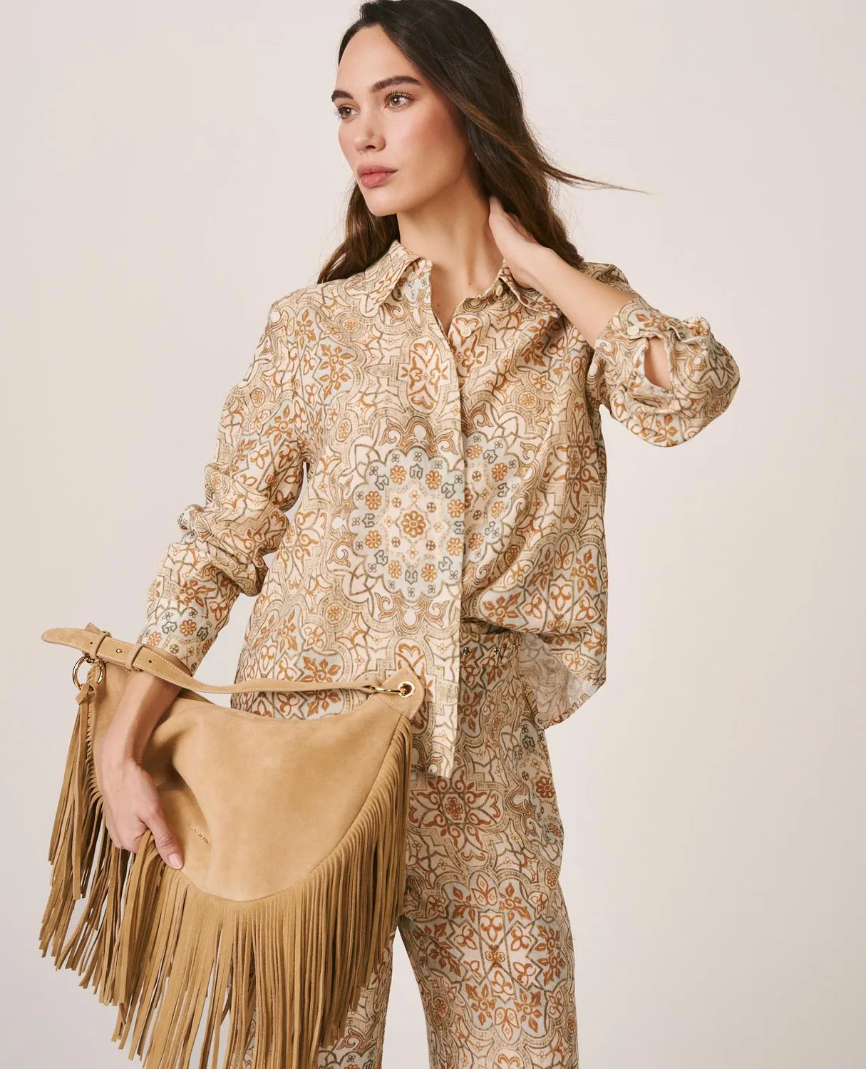 Alma en Pena V26BG062 sac cuir franges camel