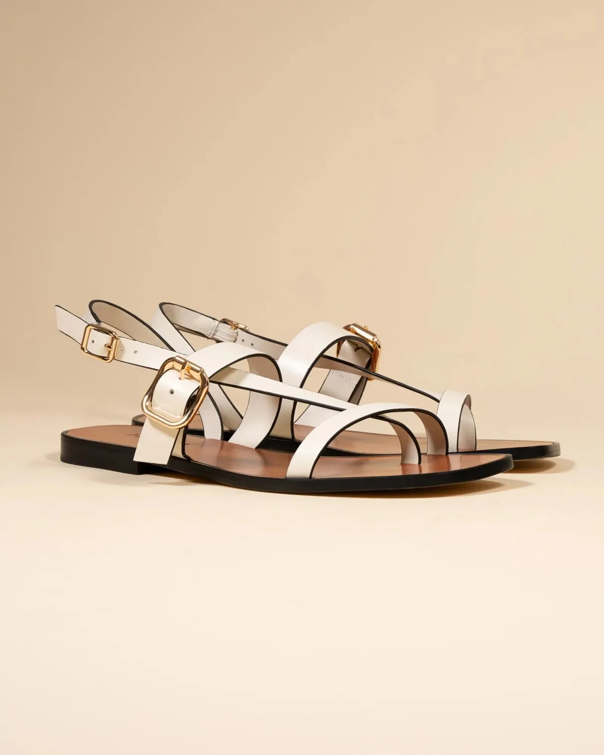 Mi/Mai Twill White nu-pieds cuir blanc brides dorées