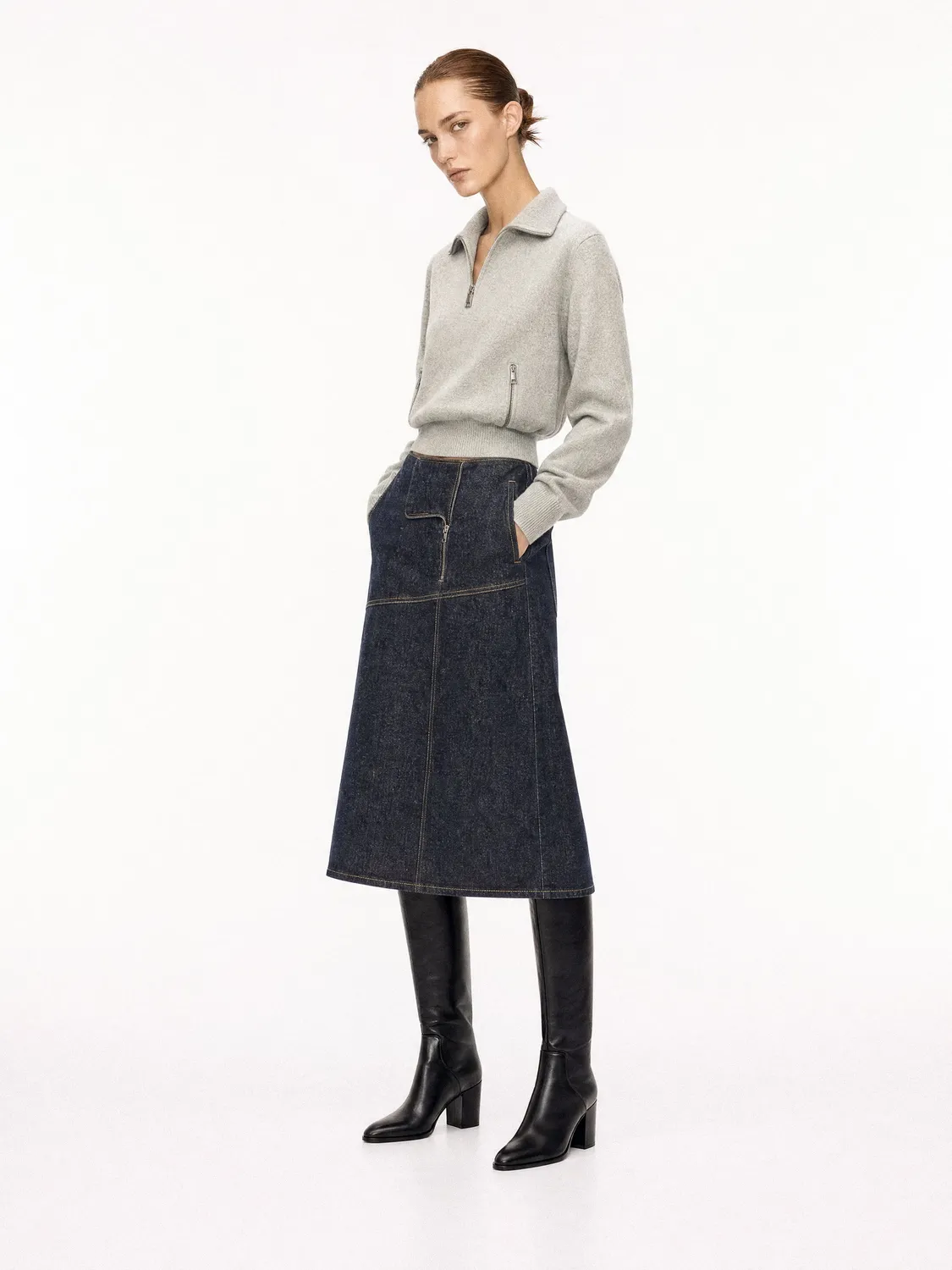 Mi/Mai Aran Black bottes cuir noir talon bloc
