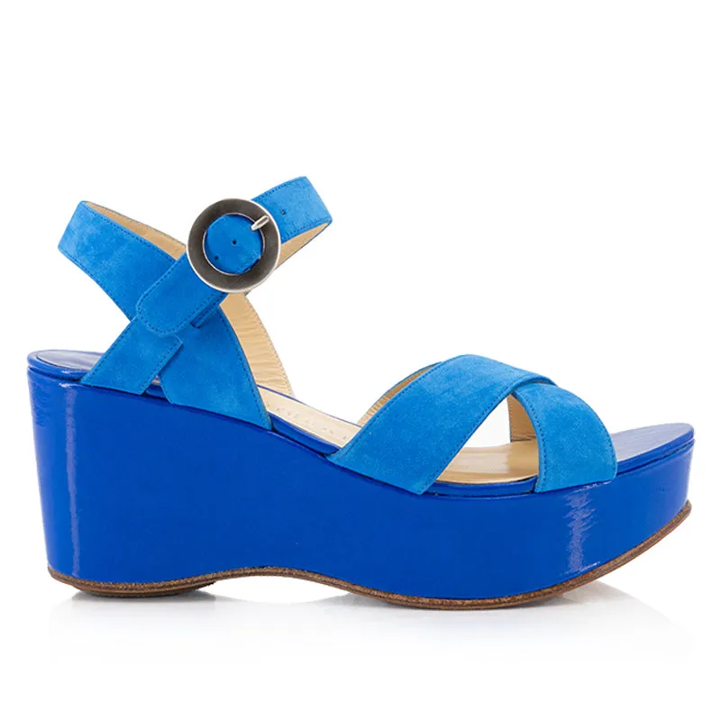 Bégum Paris Barcelone sandales compensées bleu vif