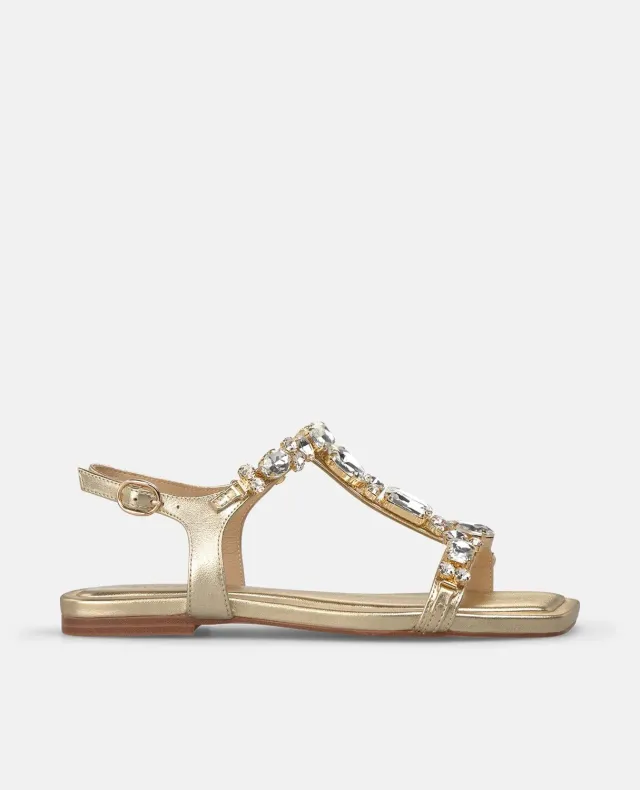 Alma en Pena V268415 sandales dorées cuir plat strass