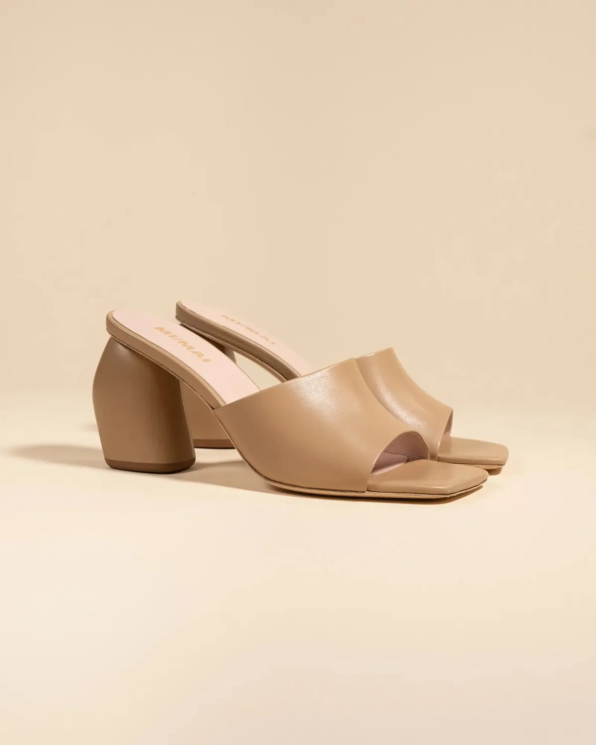 Mi/Mai Gemma High Nude mules cuir beige 8 cm