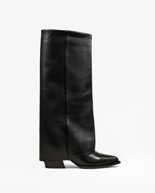 Mi/Mai Joan Black bottes cuir noir revers talon bas