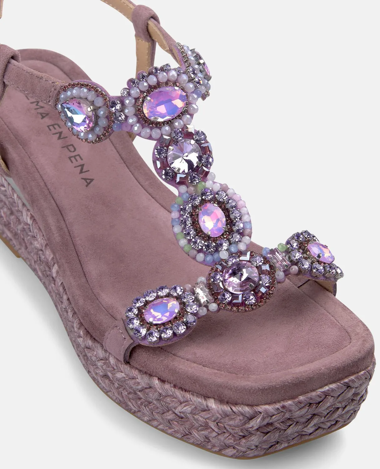 Alma en Pena V266501 Sandales compensées lavande strass 7,5 cm