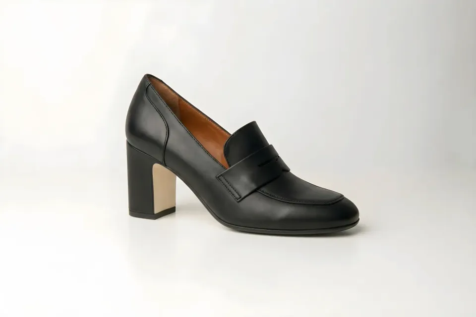 Matteo Pitti mocassin noir cuir de veau talon plat