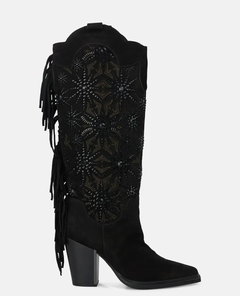 Alma en Pena I250701 bottes noires strass talon 9,5 cm