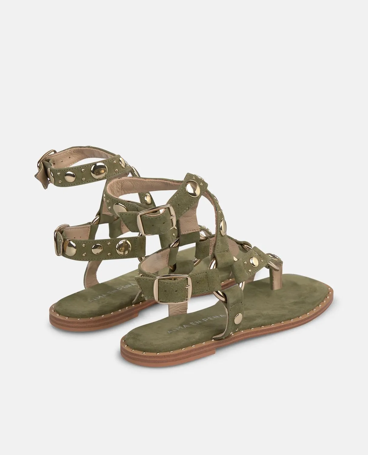 Alma en Pena V268211 sandales kaki plates cuir