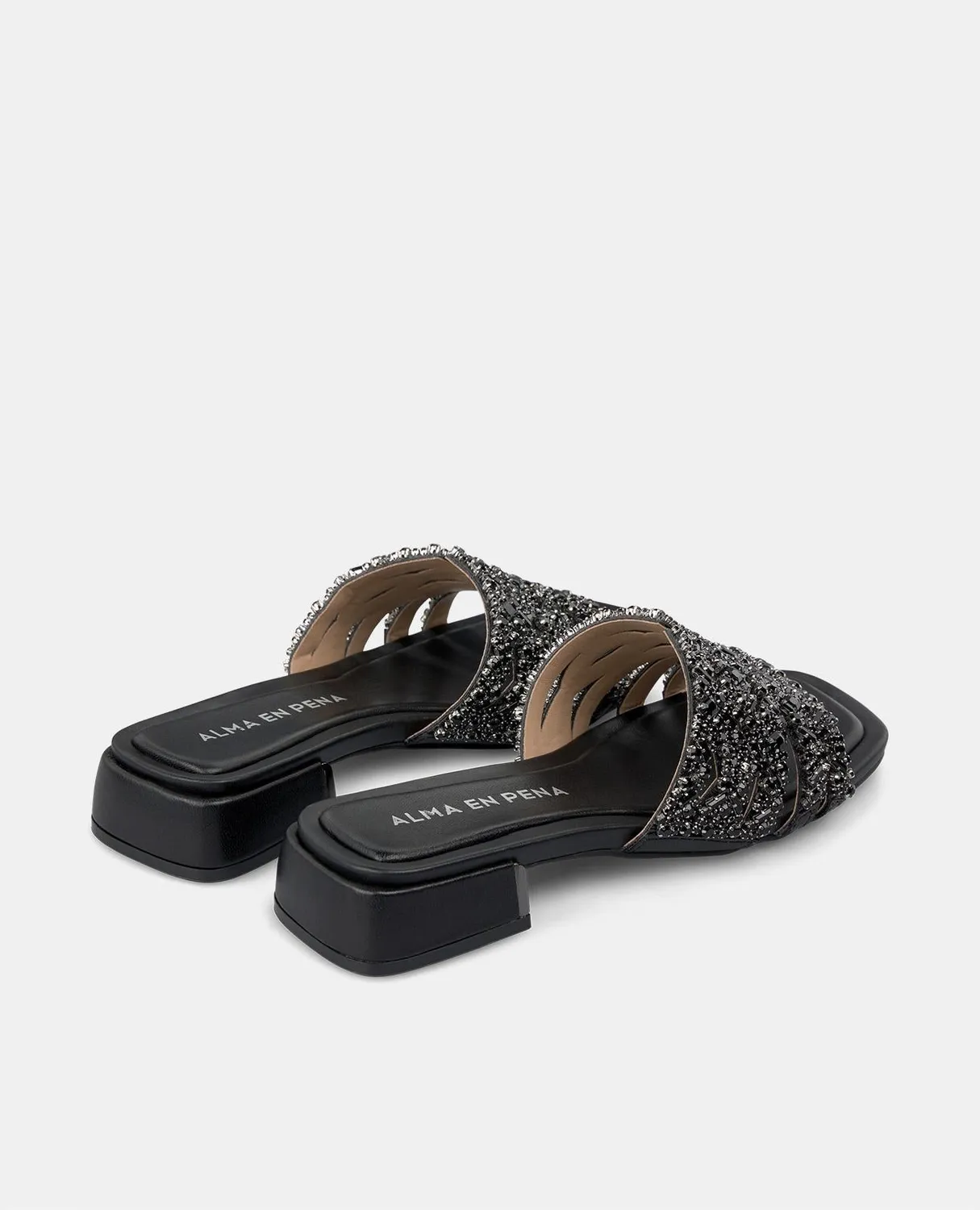Alma en Pena V251942 sandales plates noires strass 3,5 cm