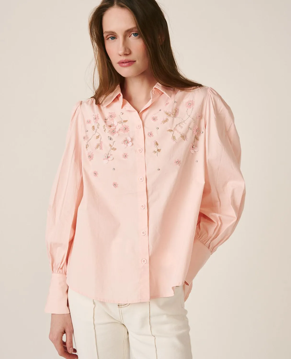 Alma en Pena V26CL0401 chemise rose coton strass