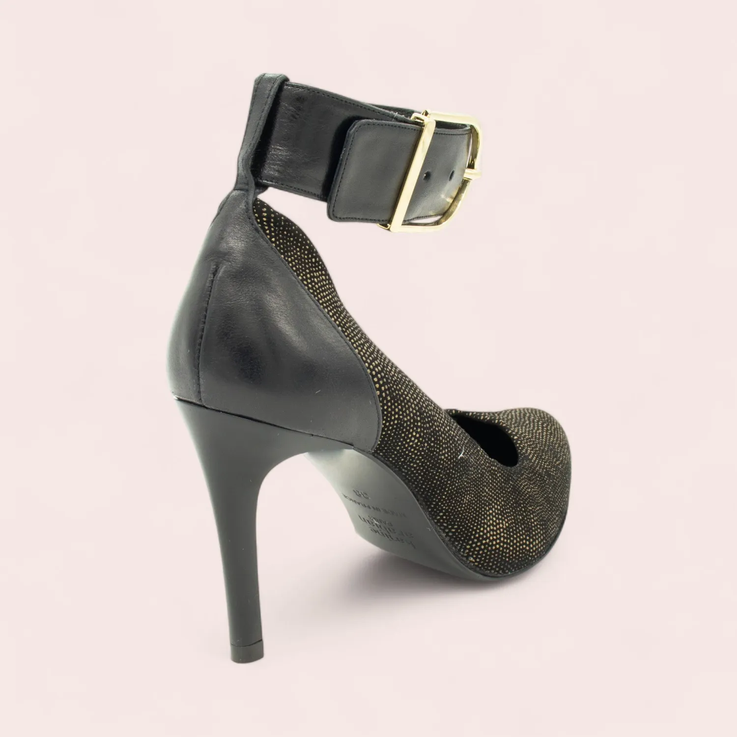 Karine Arabian Elsa escarpins noir or pâle panthère 90mm