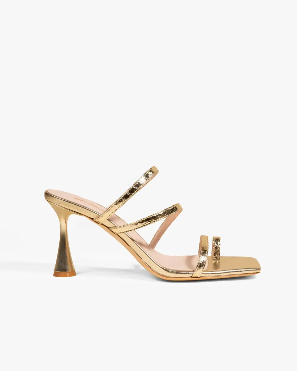 Mi/Mai Sorento Gold Snake sandales cuir doré talon