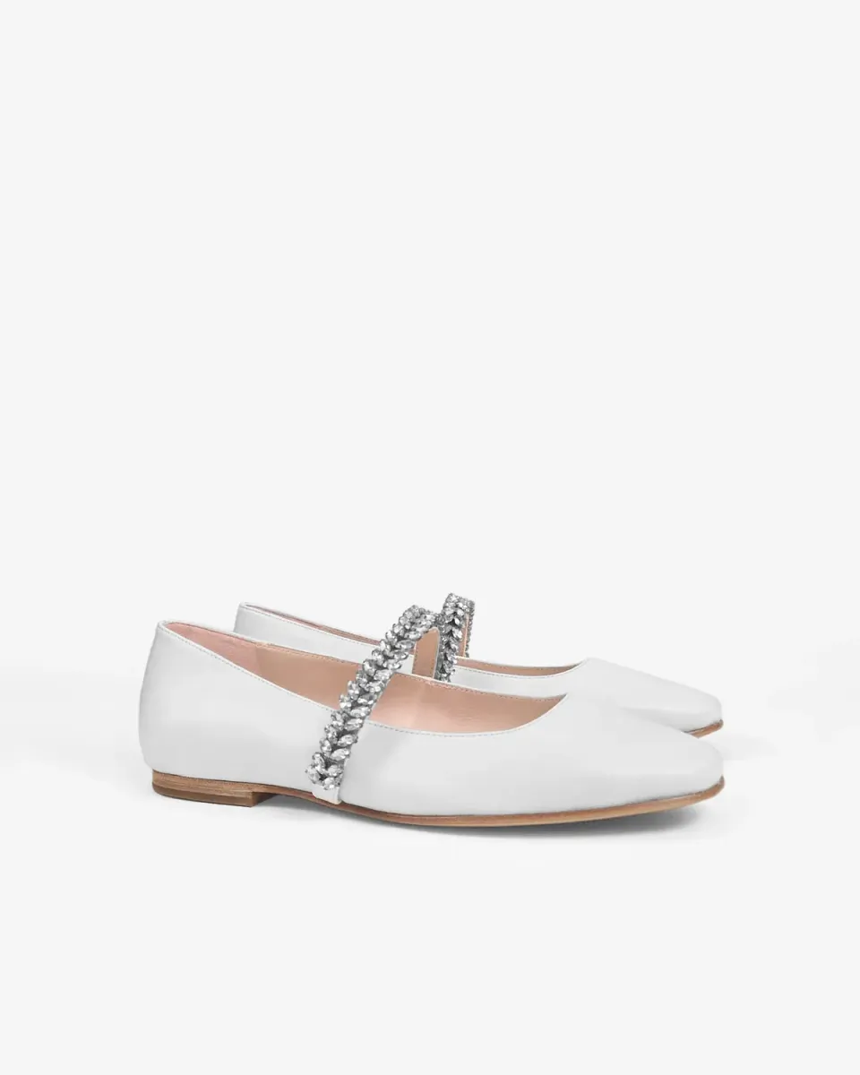Mi/Mai Patsy White ballerines cuir blanc strass