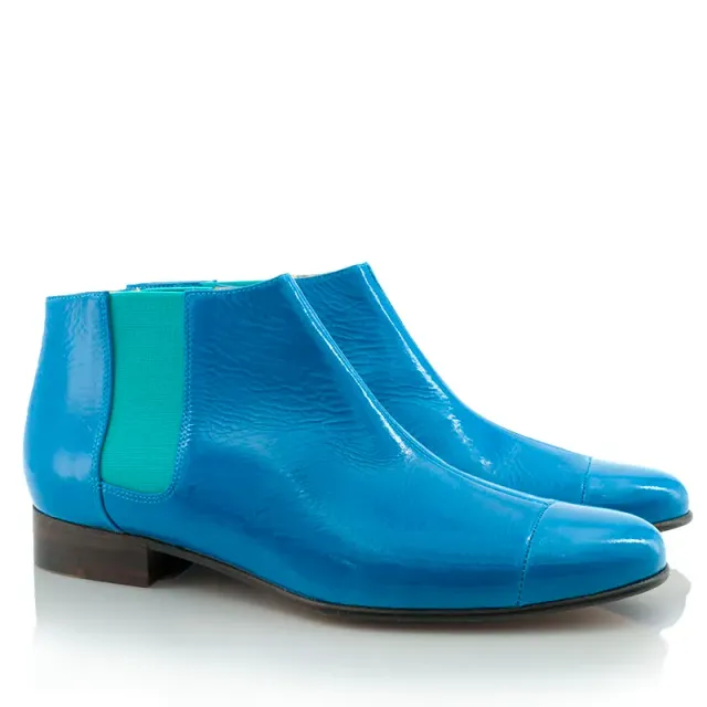 Bégum Paris Lucrèce boots vernis turquoise talon 2 cm