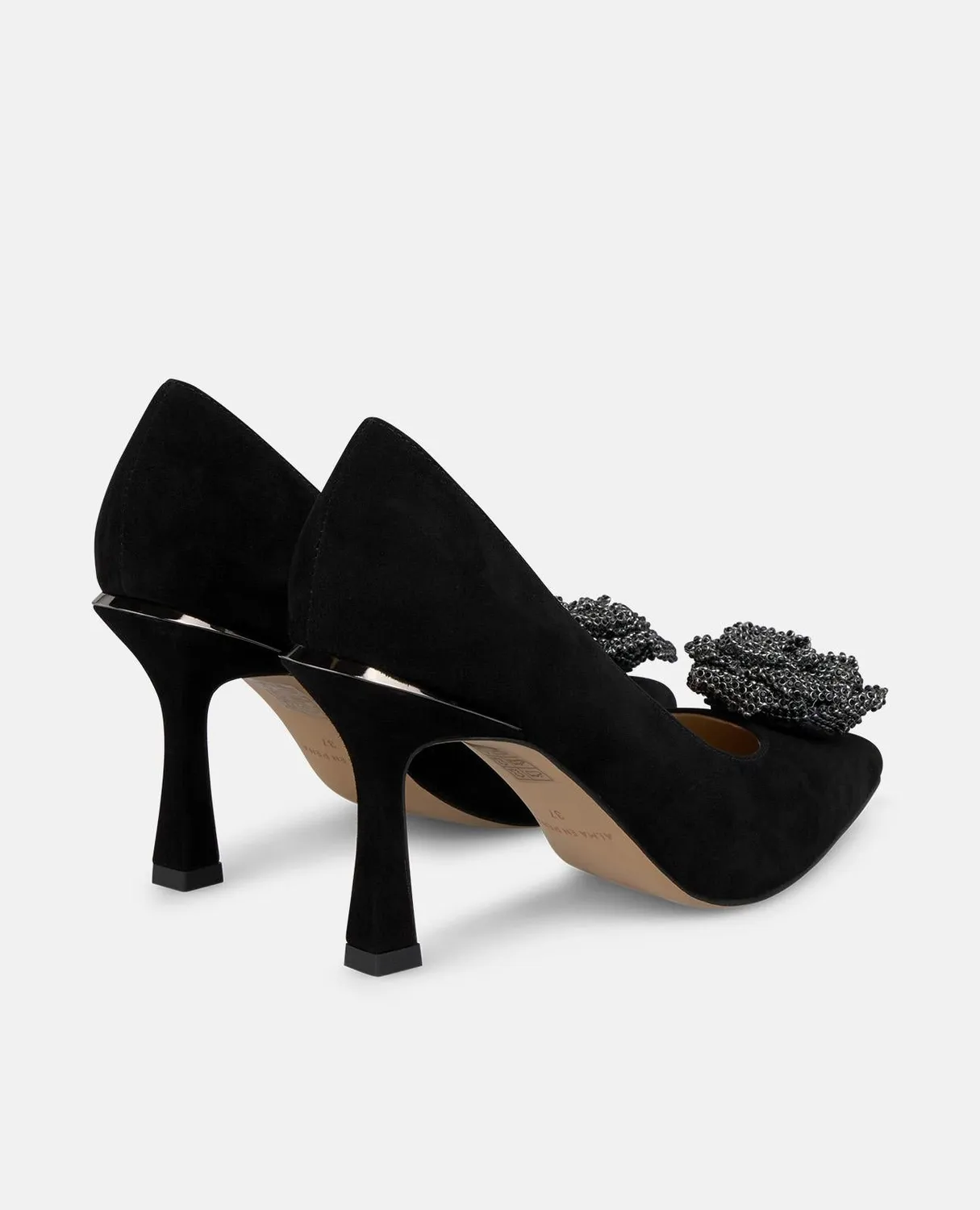 Alma en Pena I250400 escarpin cuir noir fleur 9 cm