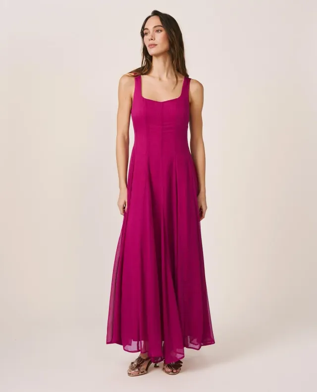 Alma en Pena V26CL0211 robe midi fuchsia gasa