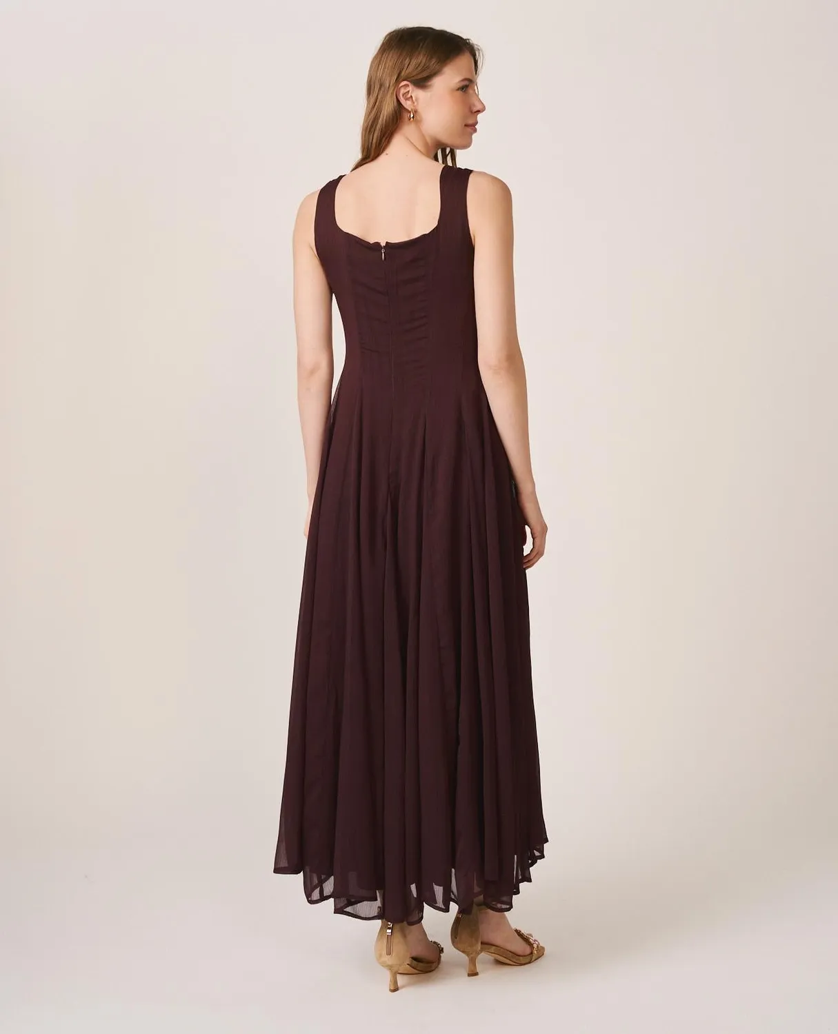 Alma En Pena V26CL0211 robe midi marron gaze fluide