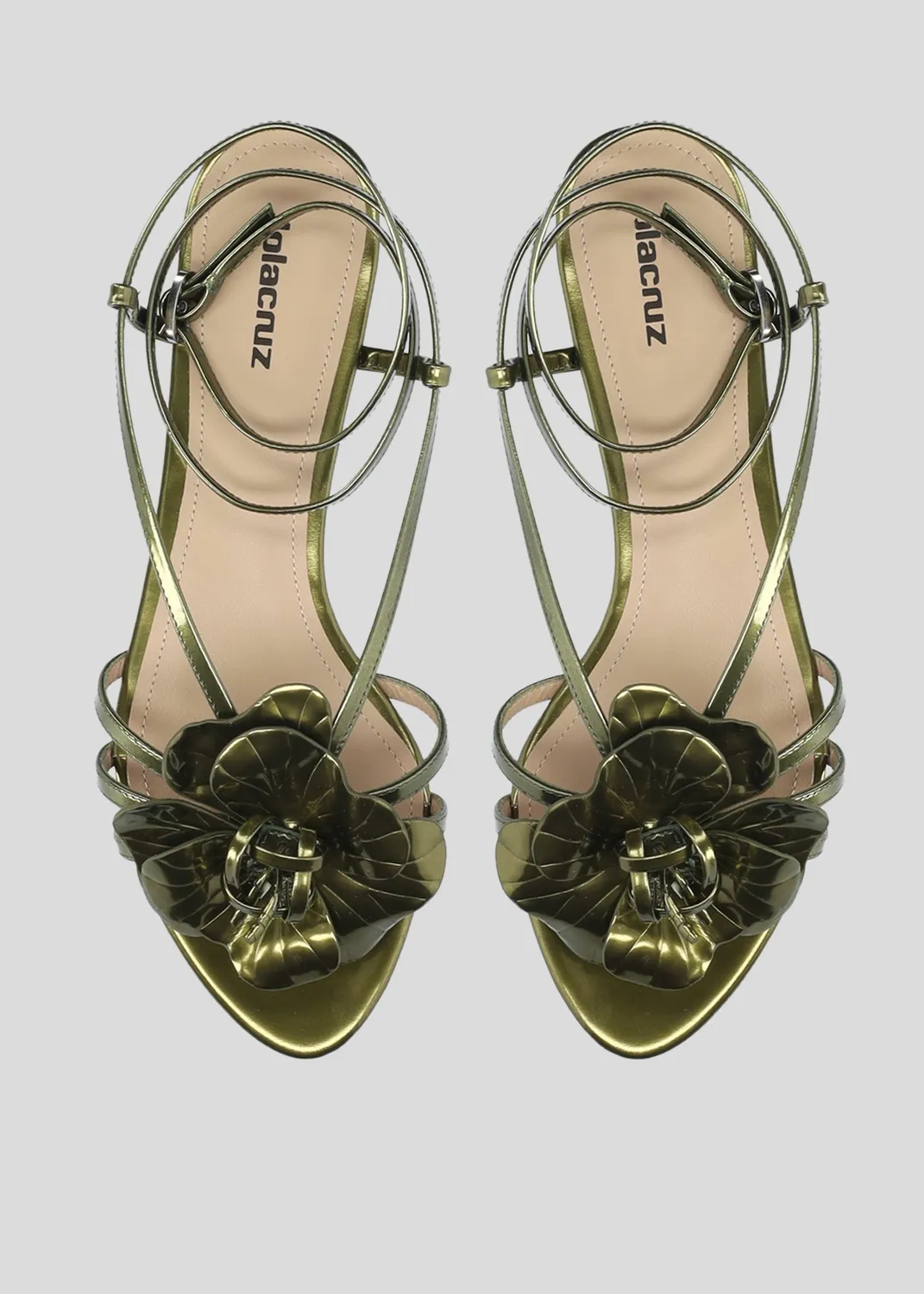 Lola Cruz Tulipa sandales plates kaki