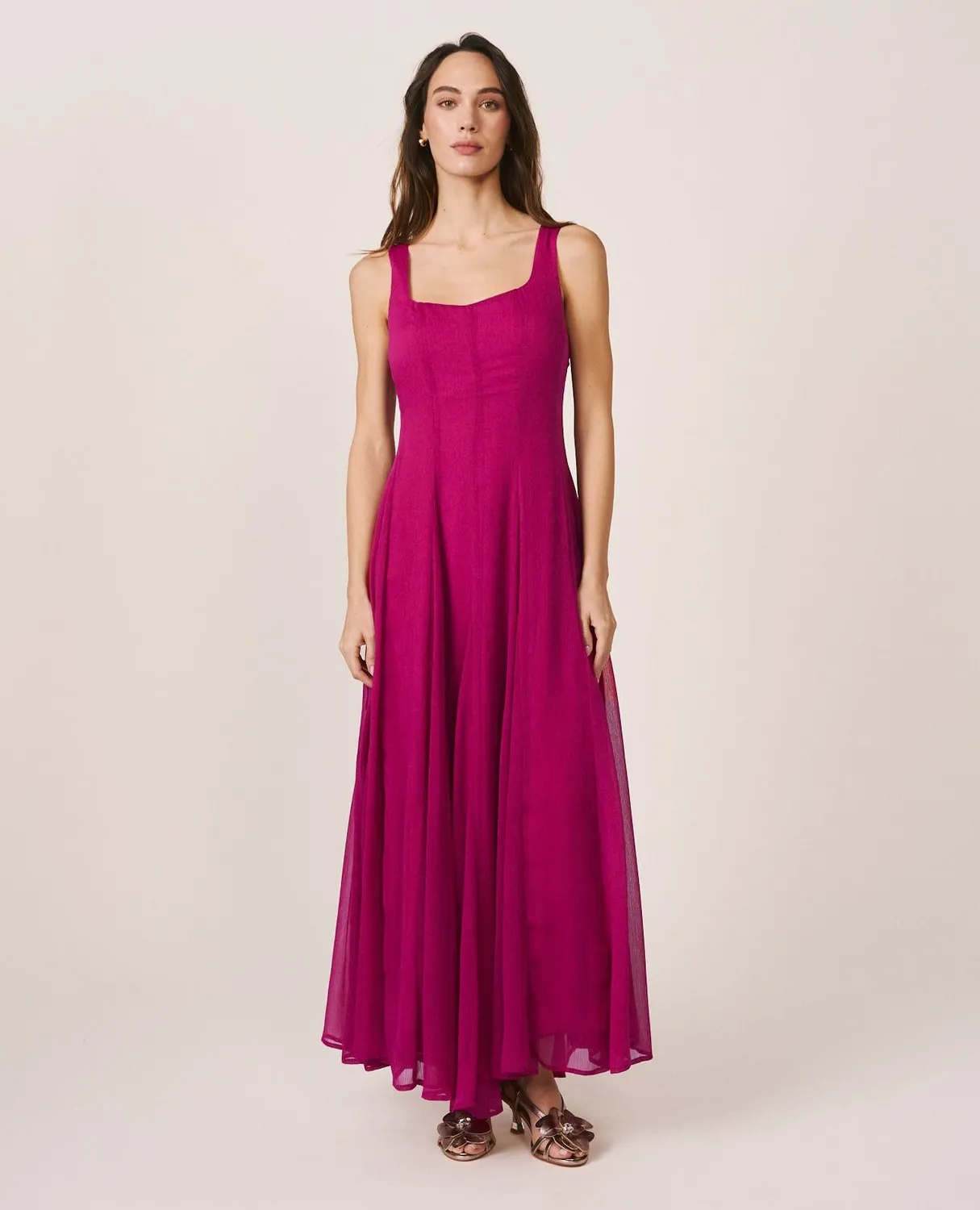 Alma en Pena V26CL0211 robe midi fuchsia gasa