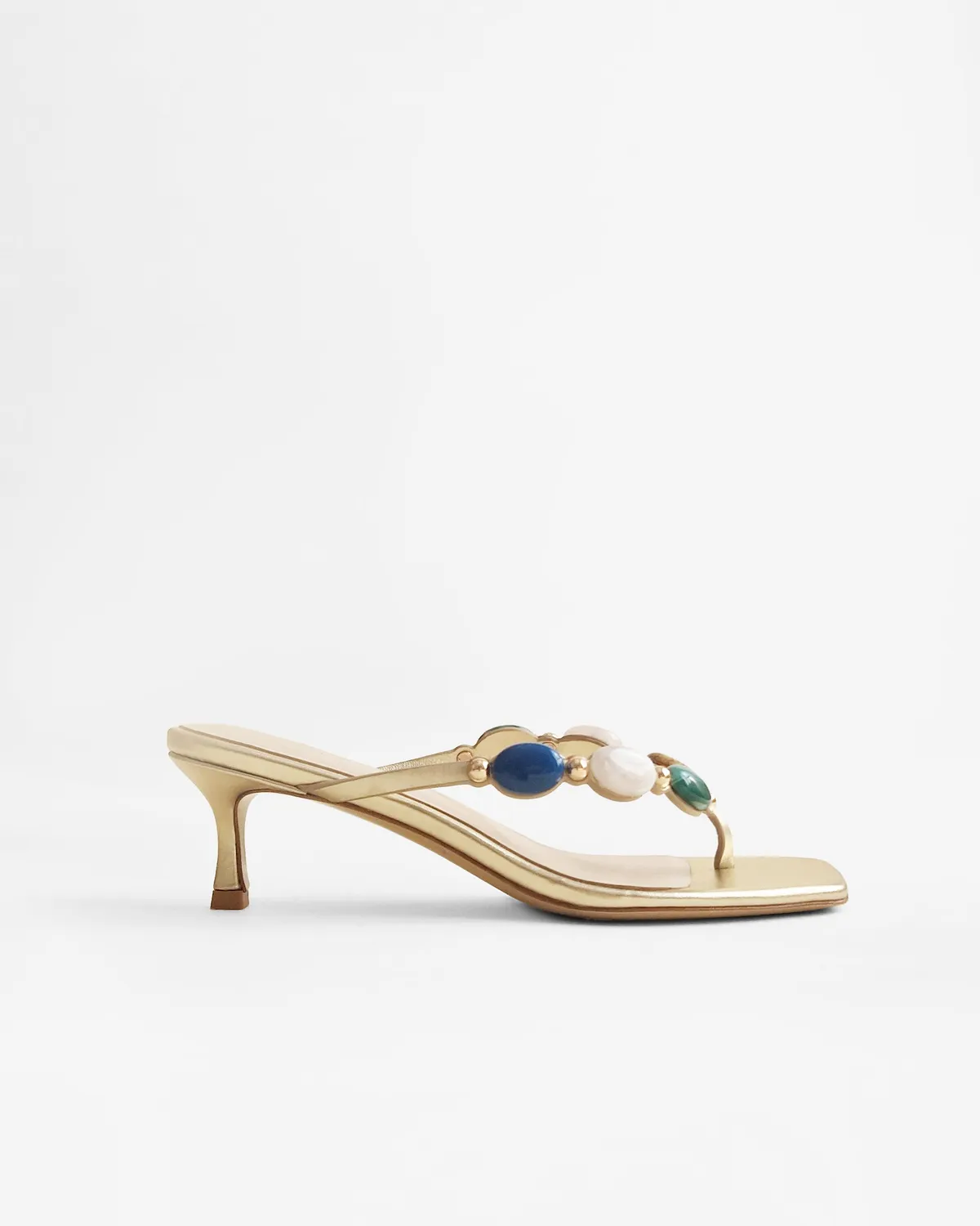 Mi/Mai Sintra Gold tongs cuir doré talon bas cabochons