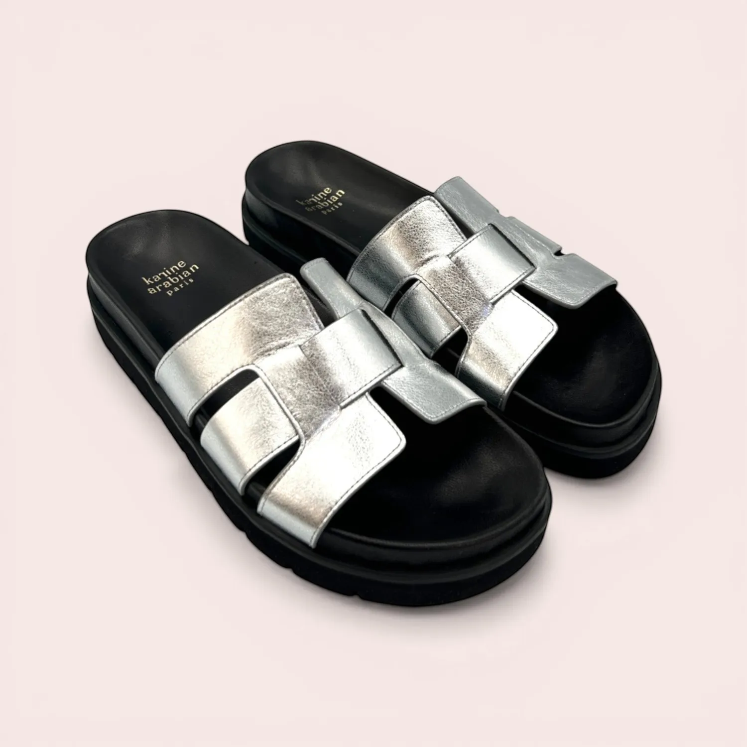 Karine Arabian Cubana mule plateforme cuir argent