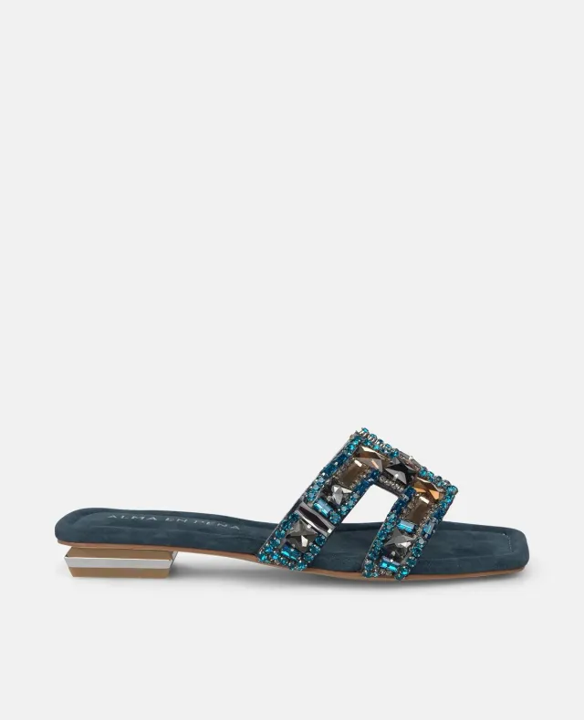 Alma en Pena V268605 sandales bleu cuir plat 2 cm