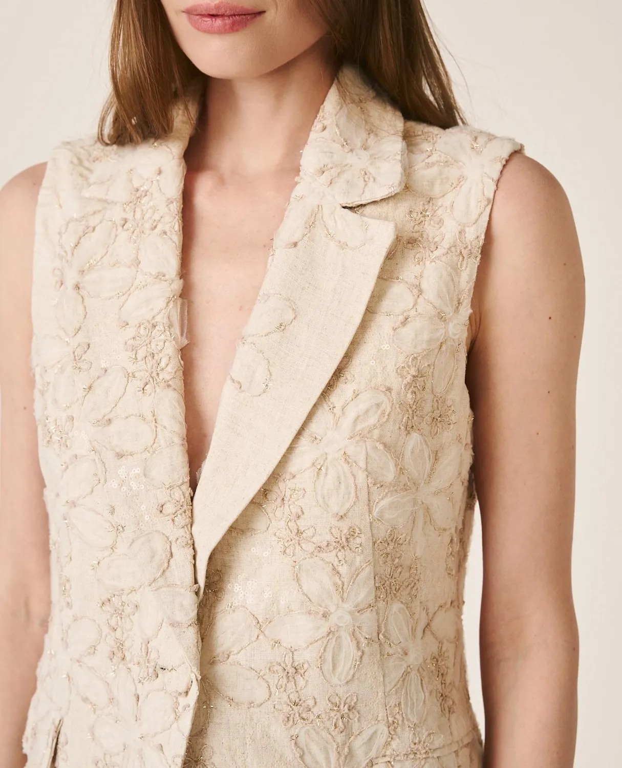 Alma en Pena V26CL1402 gilet blanc brodé