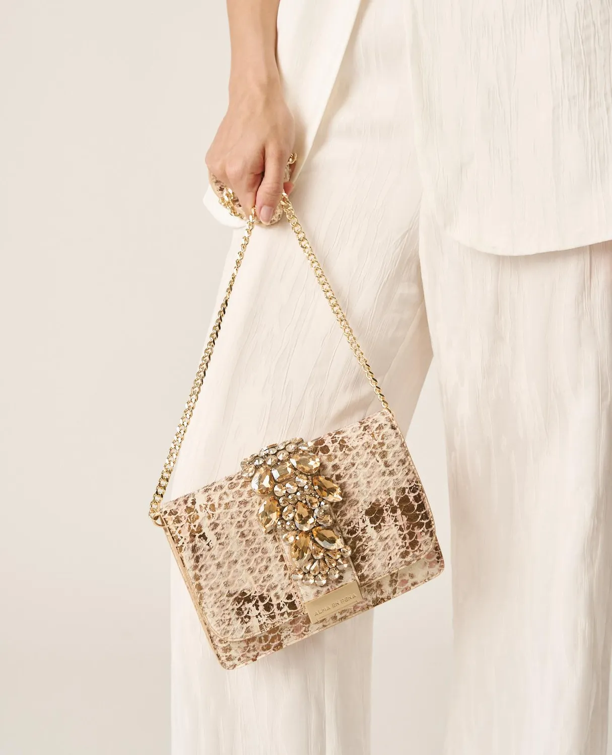 Alma en Pena BG103 pochette cuir beige strass