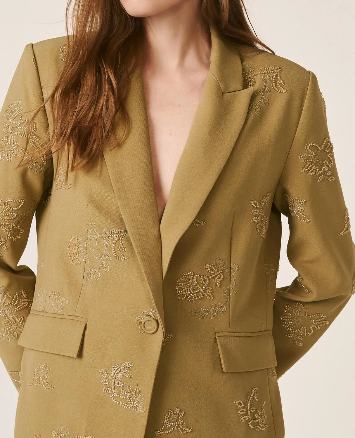 Alma en Pena V26CL1001 blazer crêpe kaki fluide boutonné