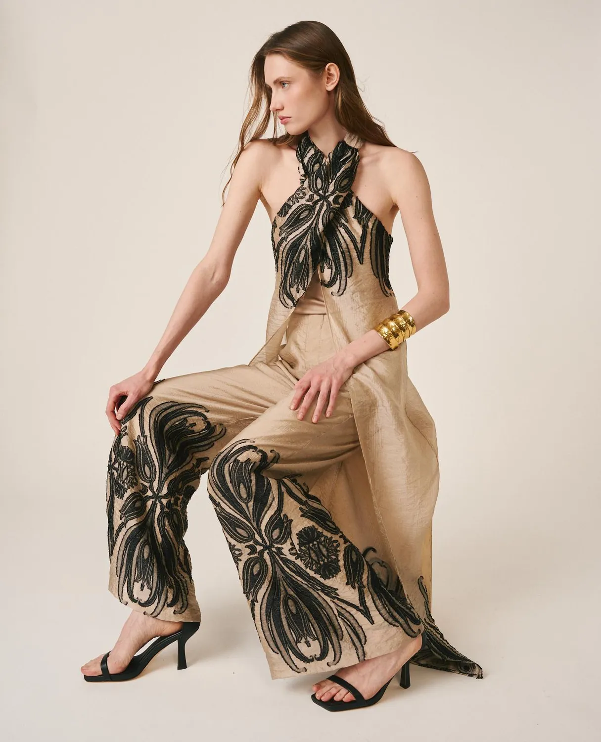 Alma en Pena V26CL1611 pantalon arabesque taupe taille haute