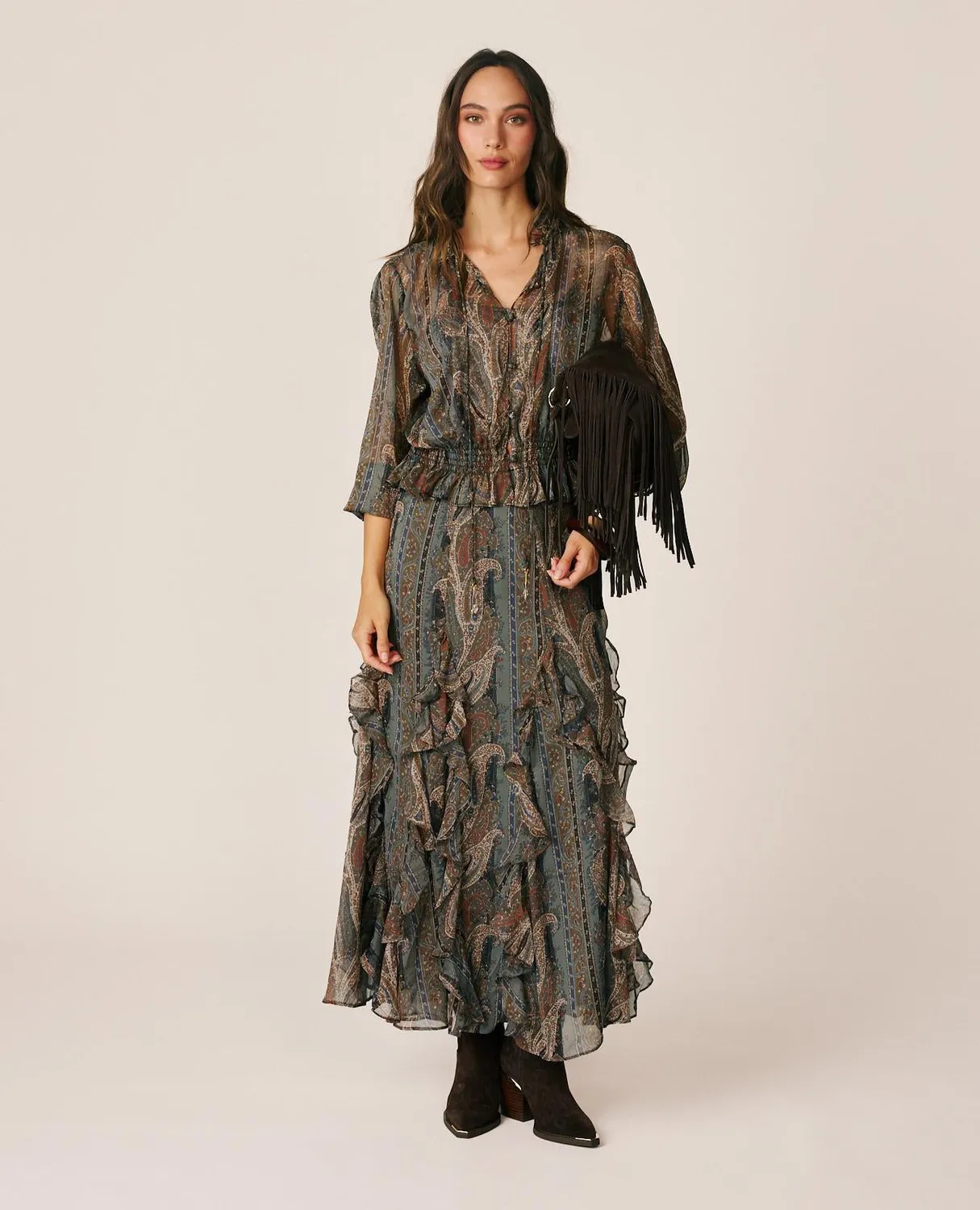 Alma en Pena I26CL0509 blouse grise gaze volants