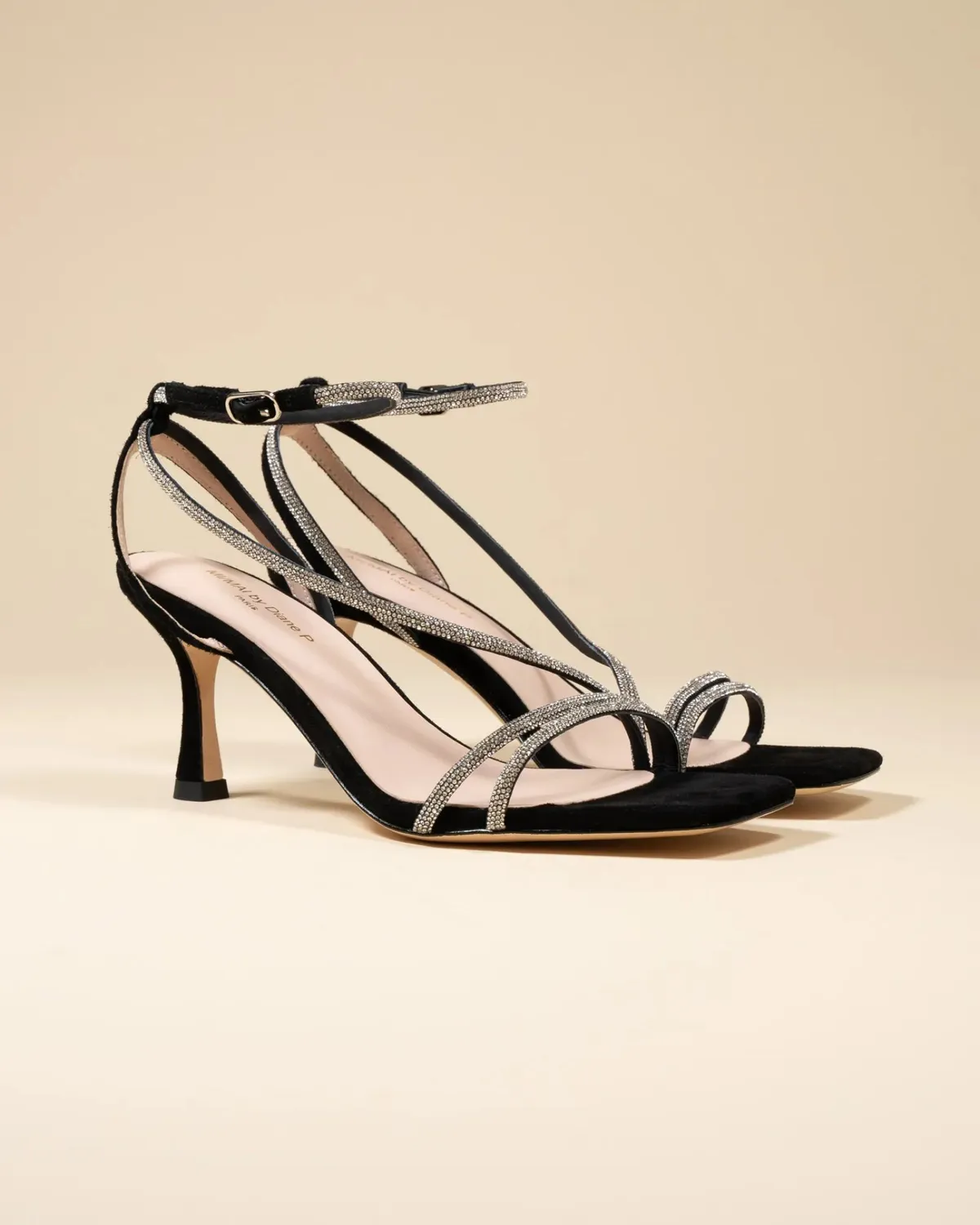 Mi/Mai Capri Black sandales cuir noir strass talon
