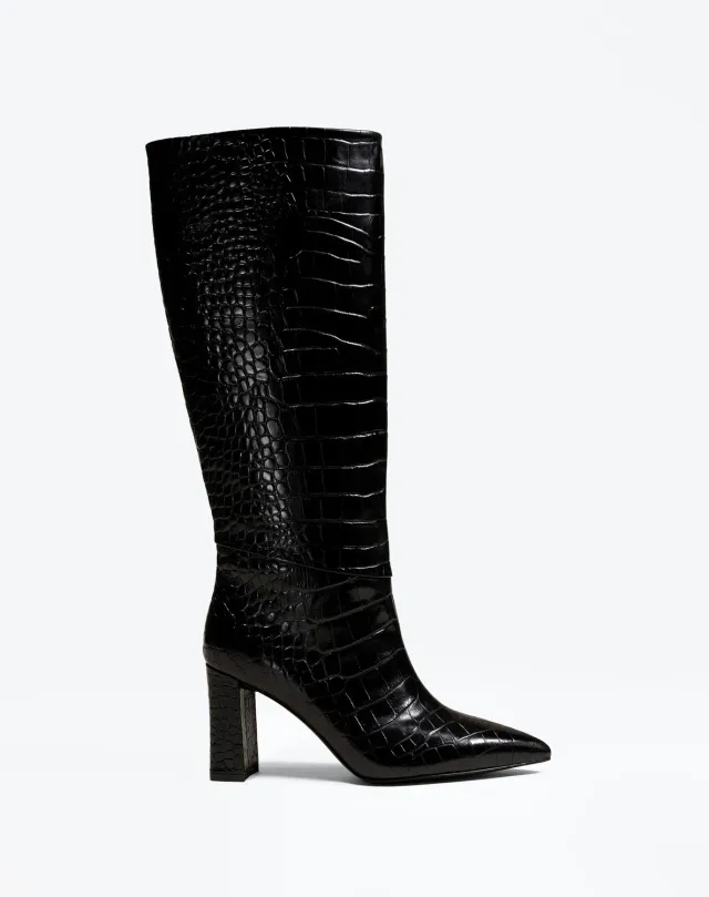 Mi/Mai Wassily Black Croc bottes noires croco talon bloc