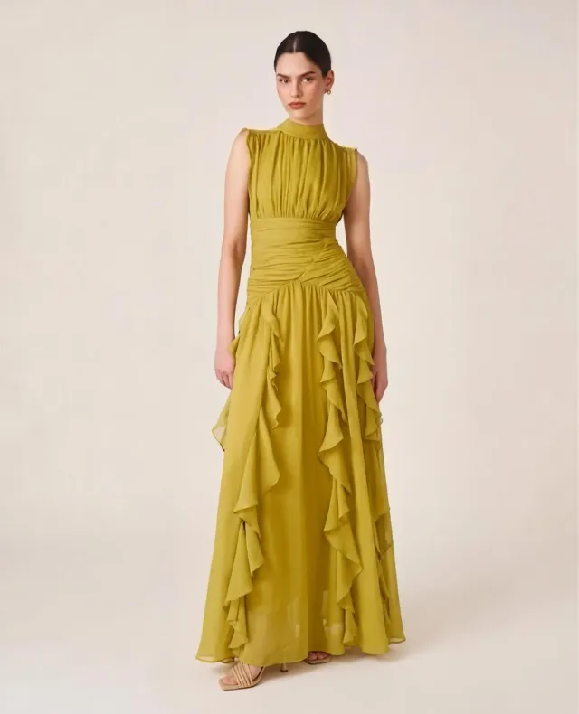 Alma en Pena V26CL0241 robe longue olive volants