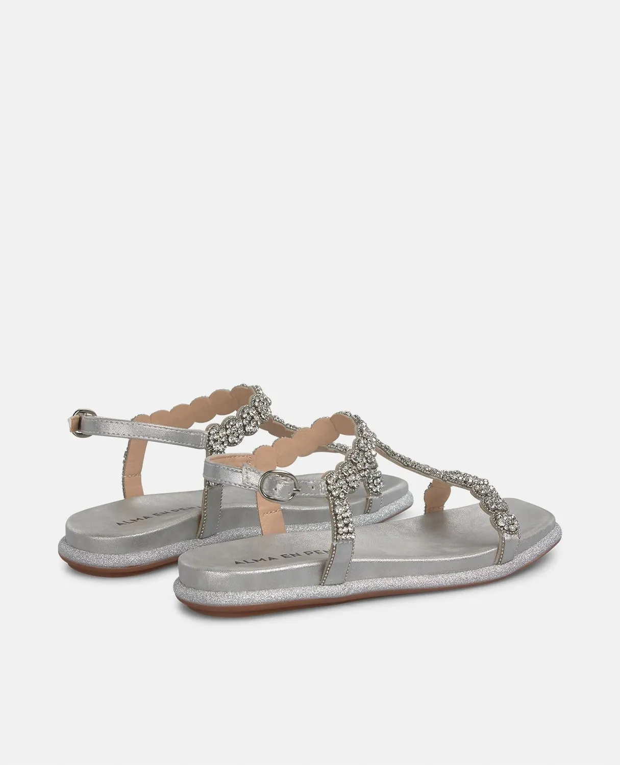 Alma en Pena V2551609 sandales plates argent bijou talon 2 cm