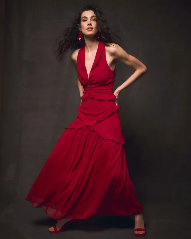Alma en Pena V26CL0244 robe midi rouge dos croisé